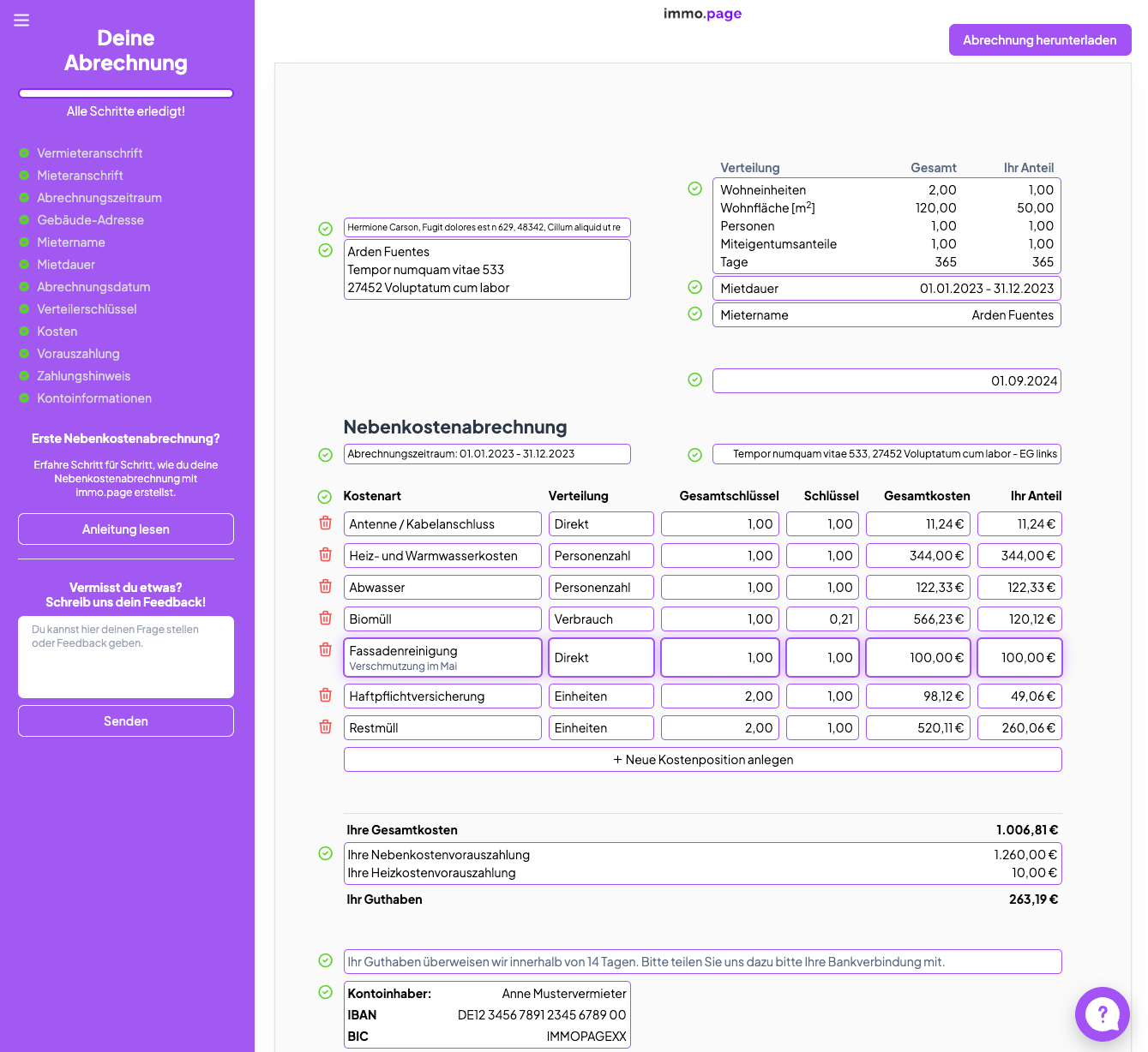 immo.page Nebenkostenabrechnung